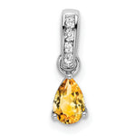 Pear Gemstone & Diamond Pendant - 14k White Gold / Yellow Citrine