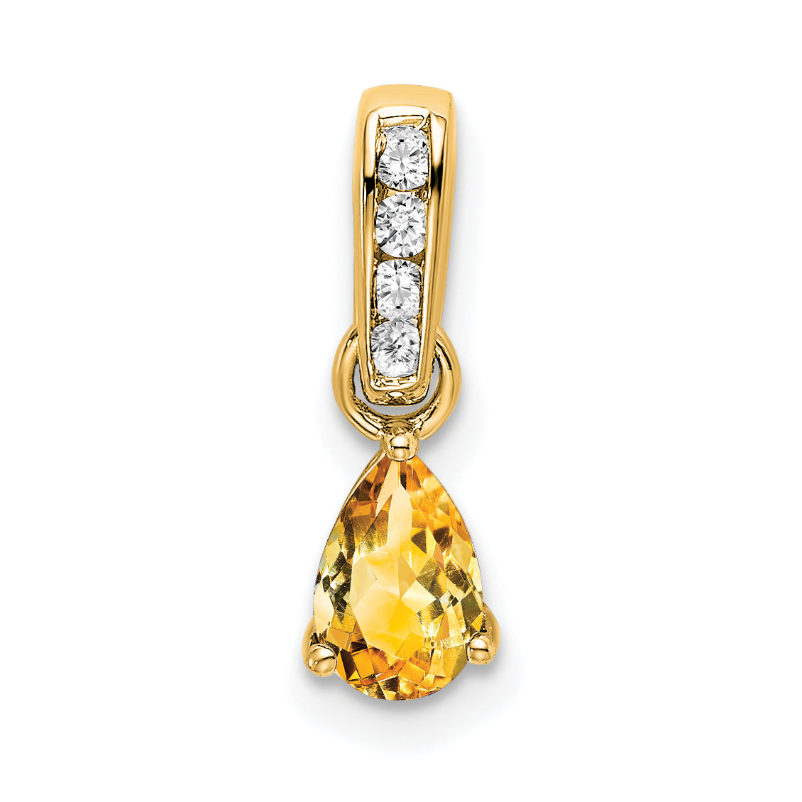 Pear Gemstone & Diamond Pendant - 14k Yellow Gold / Yellow Citrine