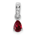 Pear Gemstone & Diamond Pendant - 14k White Gold / Red Ruby, Lab Created