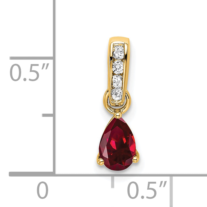 Pear Gemstone & Diamond Pendant - 14k Yellow Gold / Red Ruby, Lab Created
