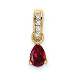 Pear Gemstone & Diamond Pendant - 14k Yellow Gold / Red Ruby, Lab Created