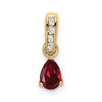 Pear Gemstone & Diamond Pendant - 14k Yellow Gold / Red Ruby, Lab Created