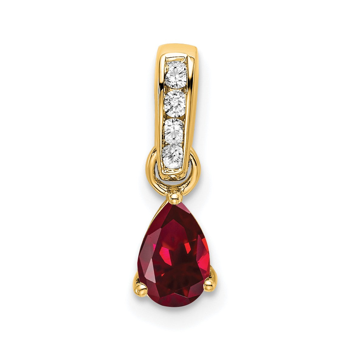 Pear Gemstone & Diamond Pendant - 14k Yellow Gold / Red Ruby, Lab Created