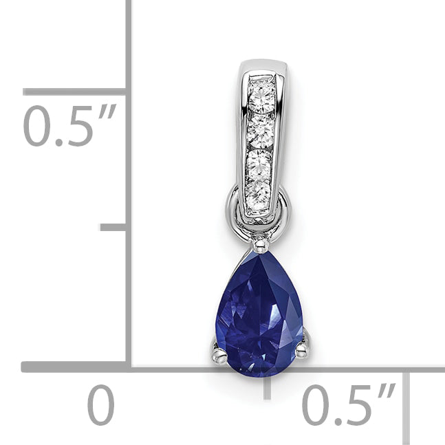 Pear Gemstone & Diamond Pendant - 14k White Gold / Blue Sapphire, Lab Created