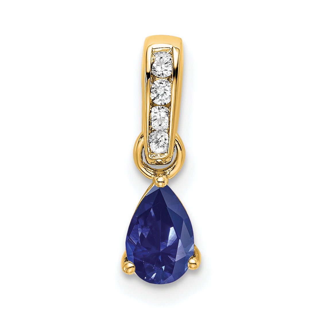 Pear Gemstone & Diamond Pendant - 14k Yellow Gold / Blue Sapphire, Lab Created
