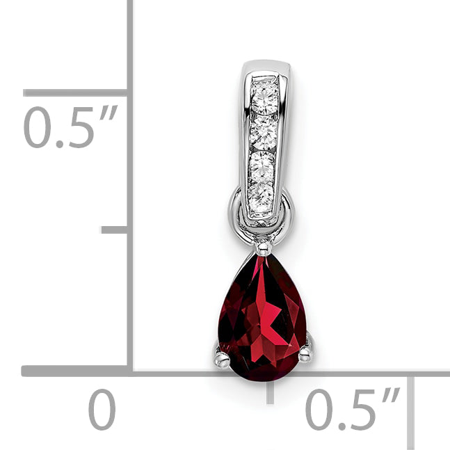 Pear Gemstone & Diamond Pendant - 14k White Gold / Red Garnet