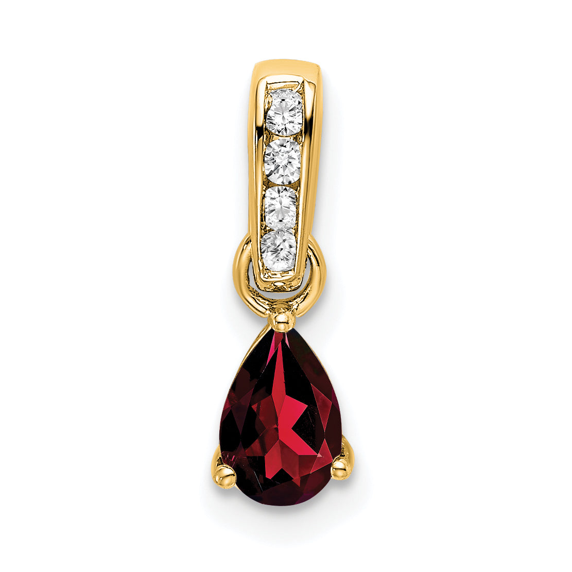 Pear Gemstone & Diamond Pendant - 14k Yellow Gold / Red Garnet