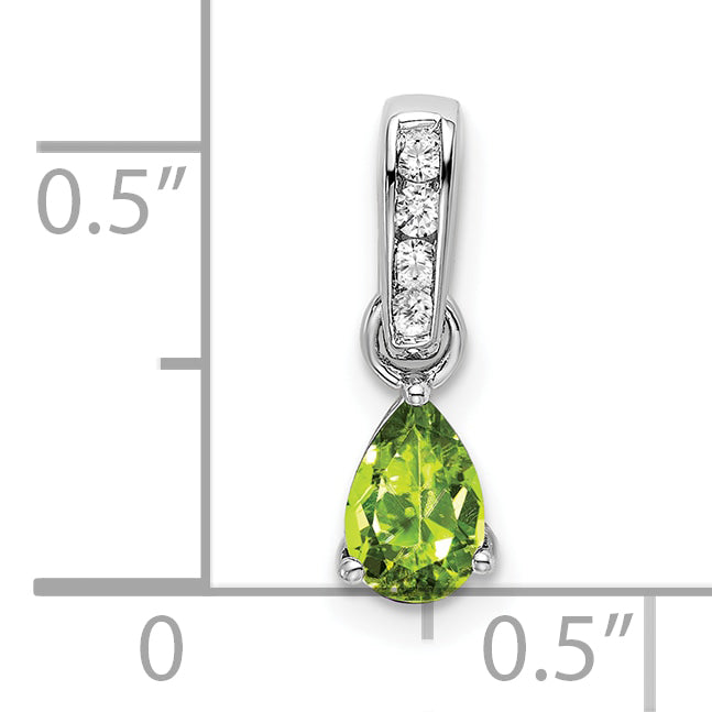 Pear Gemstone & Diamond Pendant - 14k White Gold / Green Peridot