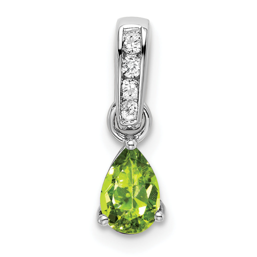 Pear Gemstone & Diamond Pendant - 14k White Gold / Green Peridot