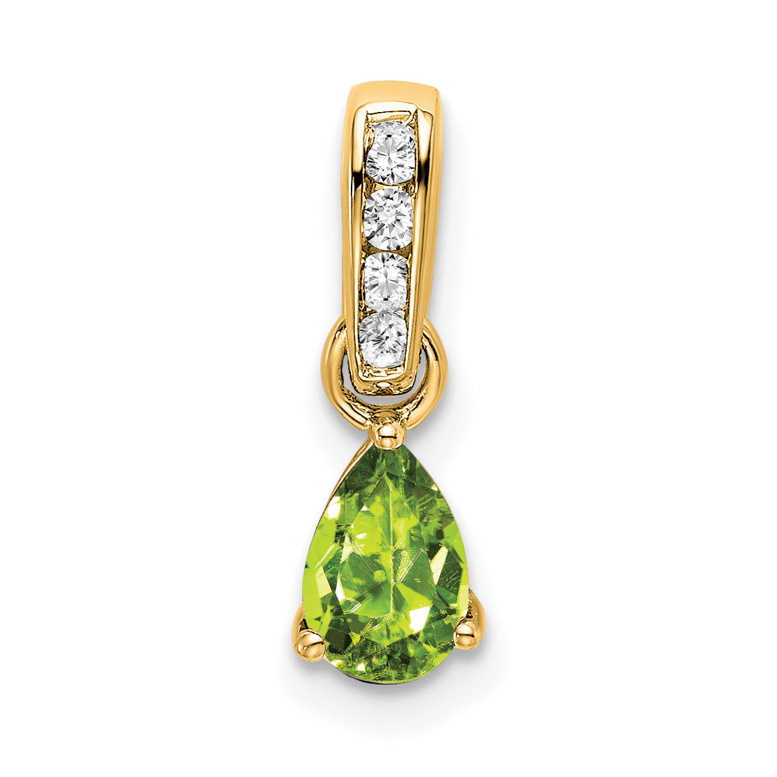 Pear Gemstone & Diamond Pendant - 14k Yellow Gold / Green Peridot