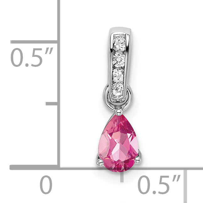 Pear Gemstone & Diamond Pendant - 14k White Gold / Pink Pink Tourmaline