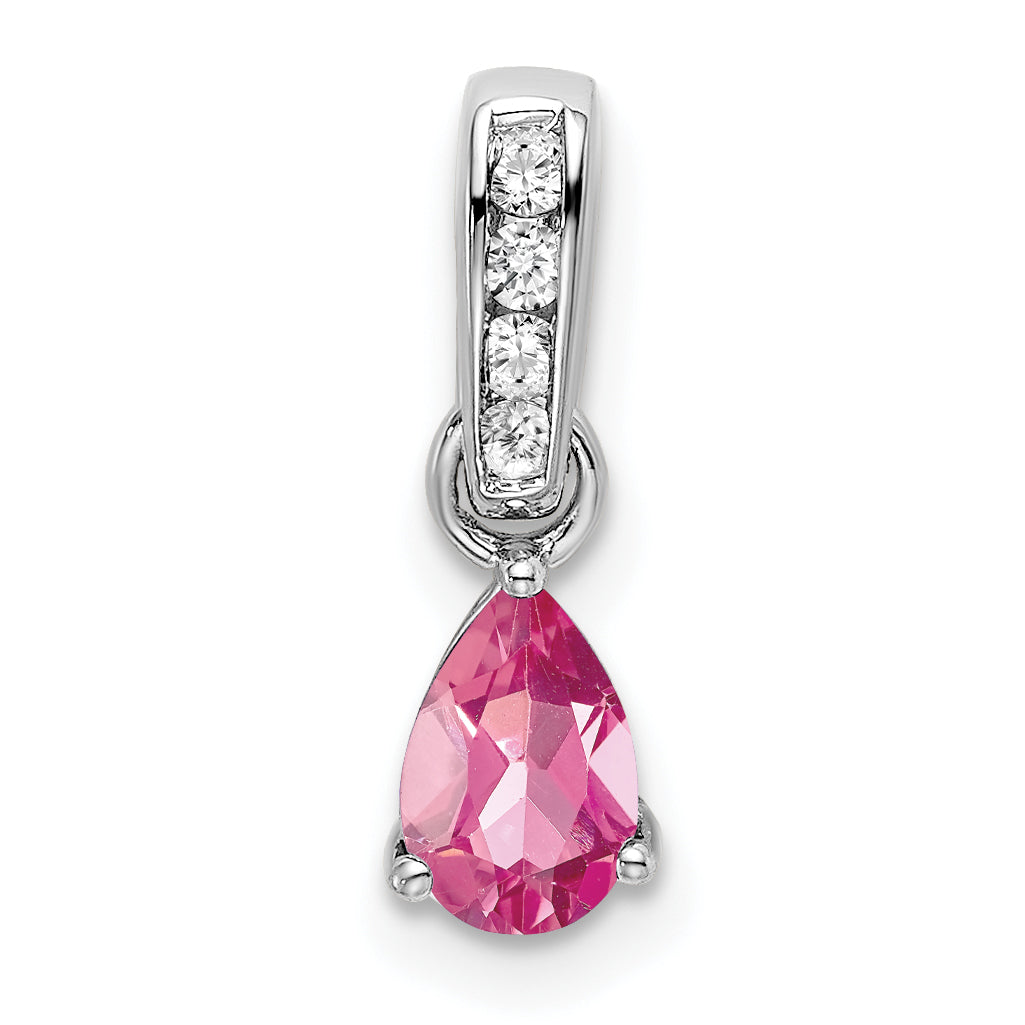 Pear Gemstone & Diamond Pendant - 14k White Gold / Pink Pink Tourmaline