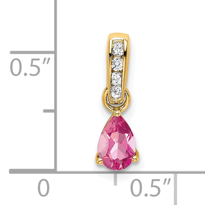 Pear Gemstone & Diamond Pendant - 14k Yellow Gold / Pink Pink Tourmaline