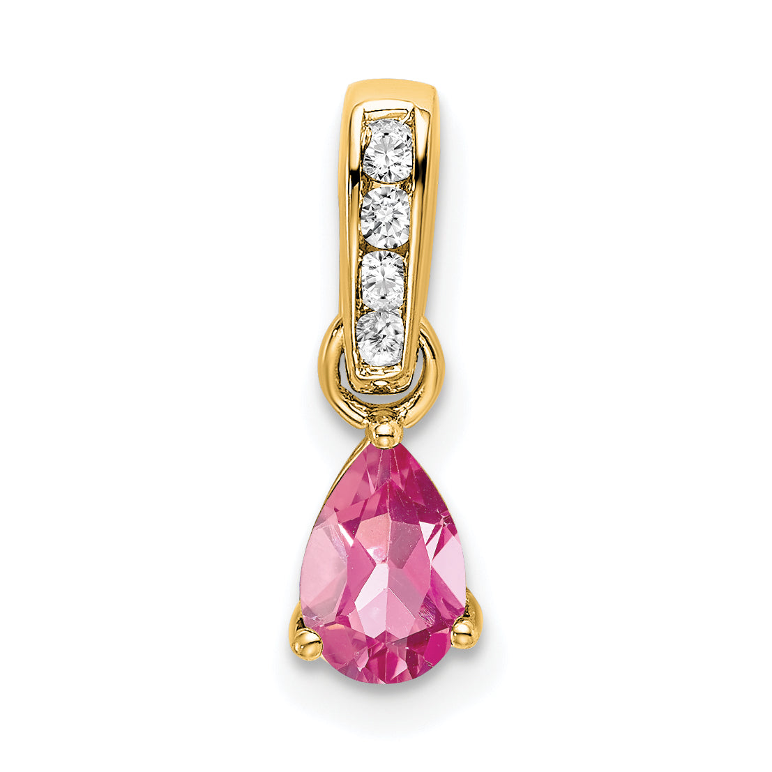 Pear Gemstone & Diamond Pendant - 14k Yellow Gold / Pink Pink Tourmaline