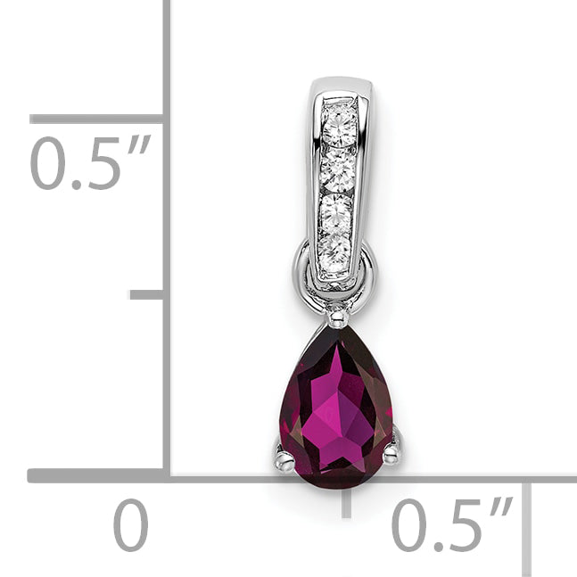 Pear Gemstone & Diamond Pendant - 14k White Gold / Red Rhodolite Garnet