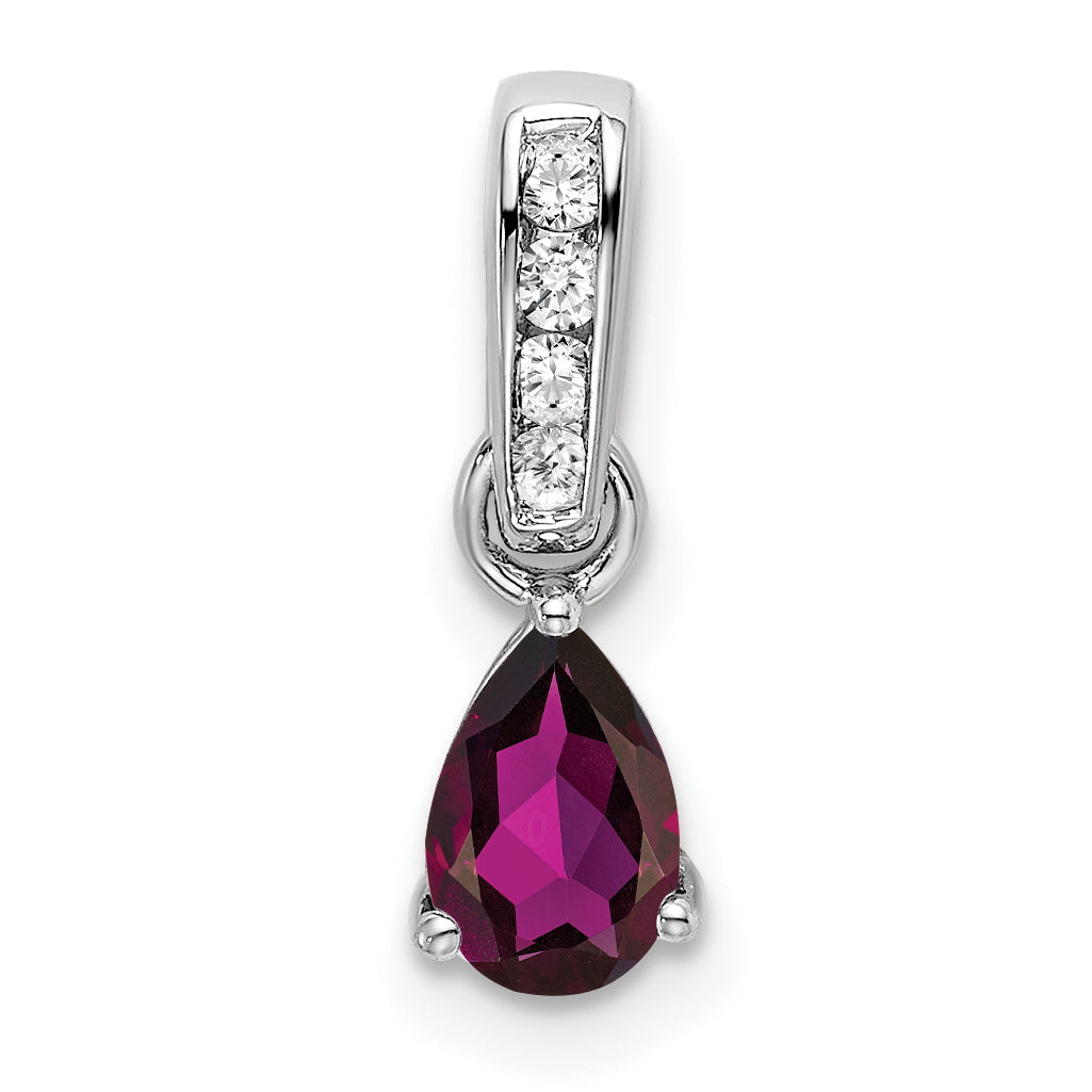 Pear Gemstone & Diamond Pendant - 14k White Gold / Red Rhodolite Garnet