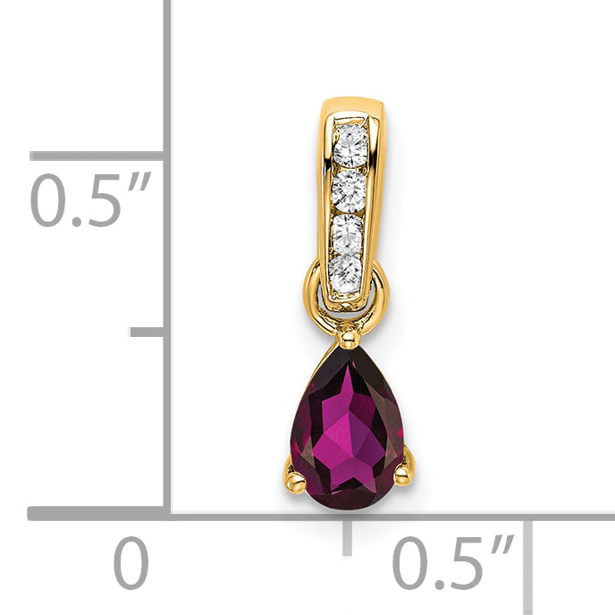 Pear Gemstone & Diamond Pendant - 14k Yellow Gold / Red Rhodolite Garnet