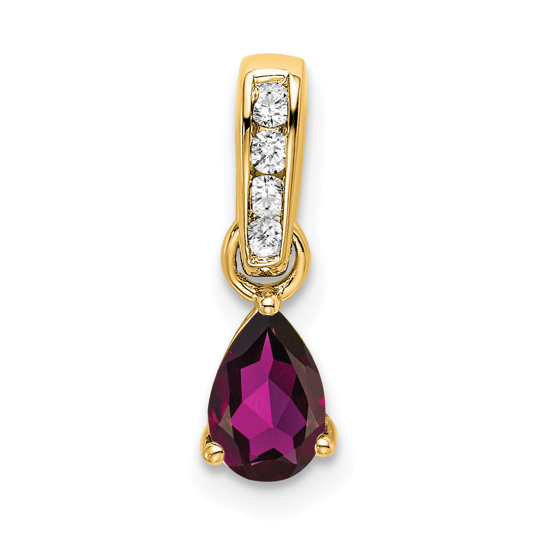 Pear Gemstone & Diamond Pendant - 14k Yellow Gold / Red Rhodolite Garnet