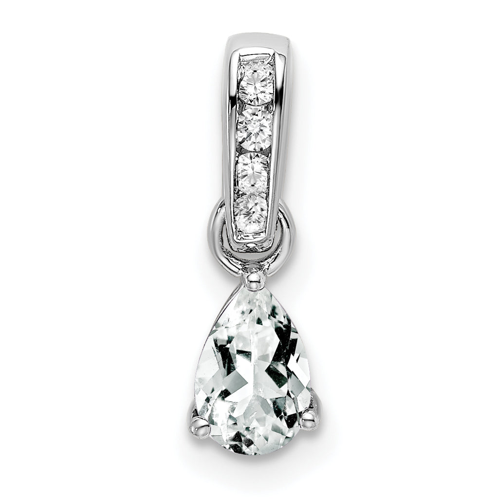 Pear Gemstone & Diamond Pendant - 14k White Gold / White White Topaz