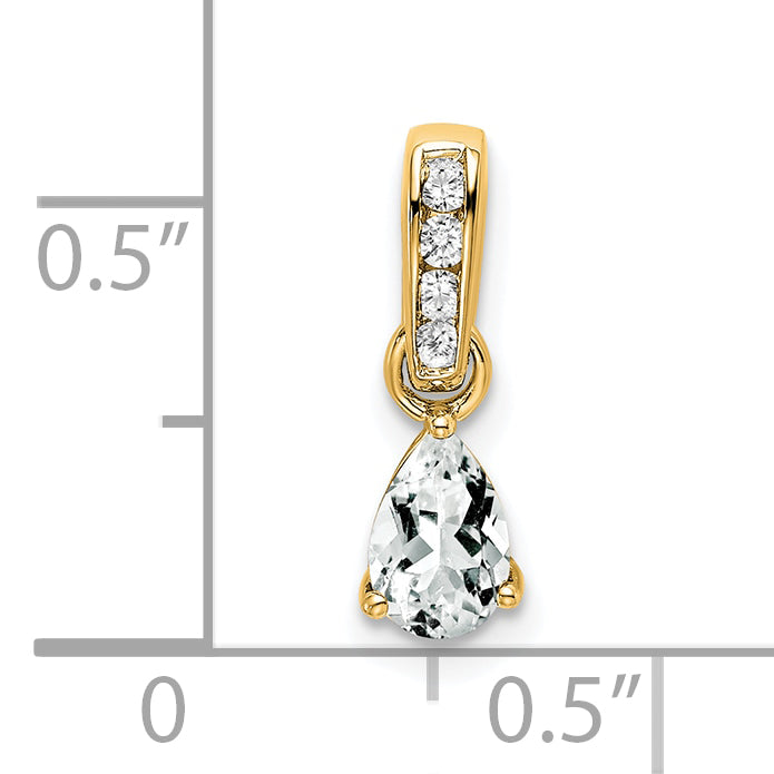 Pear Gemstone & Diamond Pendant - 14k Yellow Gold / White White Topaz