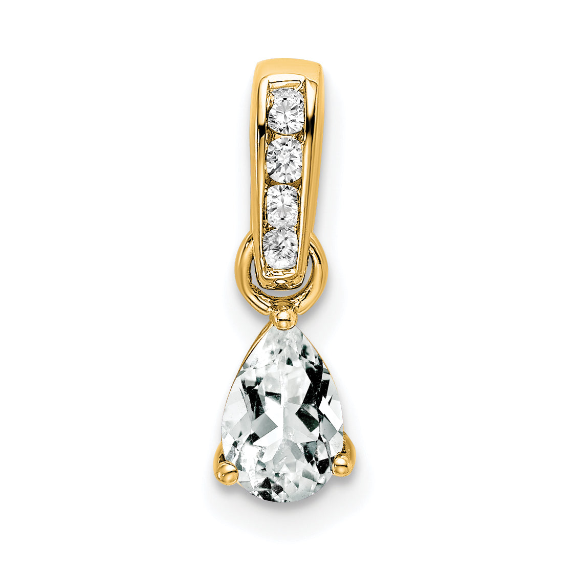 Pear Gemstone & Diamond Pendant - 14k Yellow Gold / White White Topaz