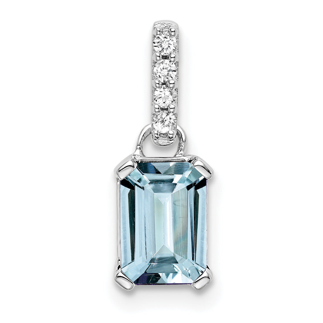 Gemstone & Diamond Pendant - 10k White Gold / Blue Aquamarine