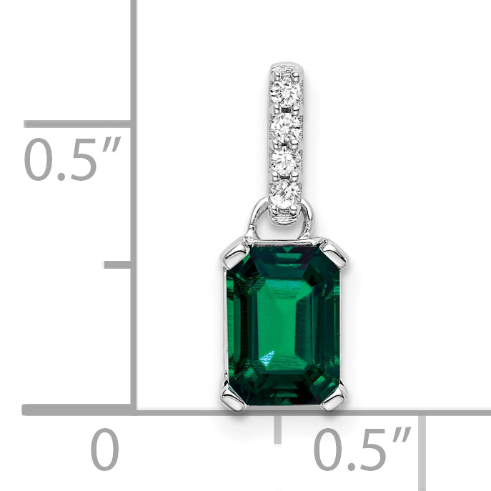 Gemstone & Diamond Pendant - 10k White Gold / Green Emerald, Lab Created