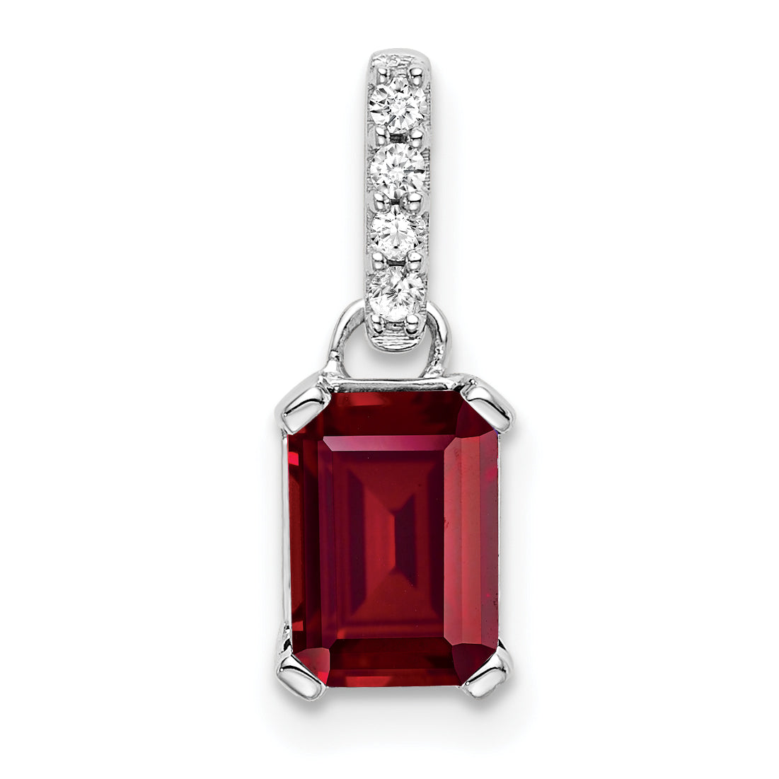 Gemstone & Diamond Pendant - 10k White Gold / Red Ruby, Lab Created