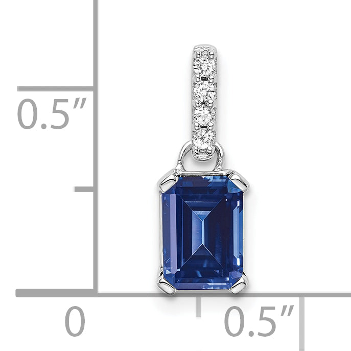 Gemstone & Diamond Pendant - 10k White Gold / Blue Sapphire, Lab Created