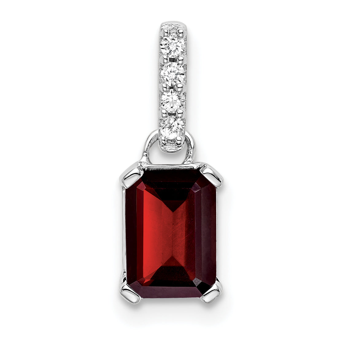 Gemstone & Diamond Pendant - 14k White Gold / Red Garnet