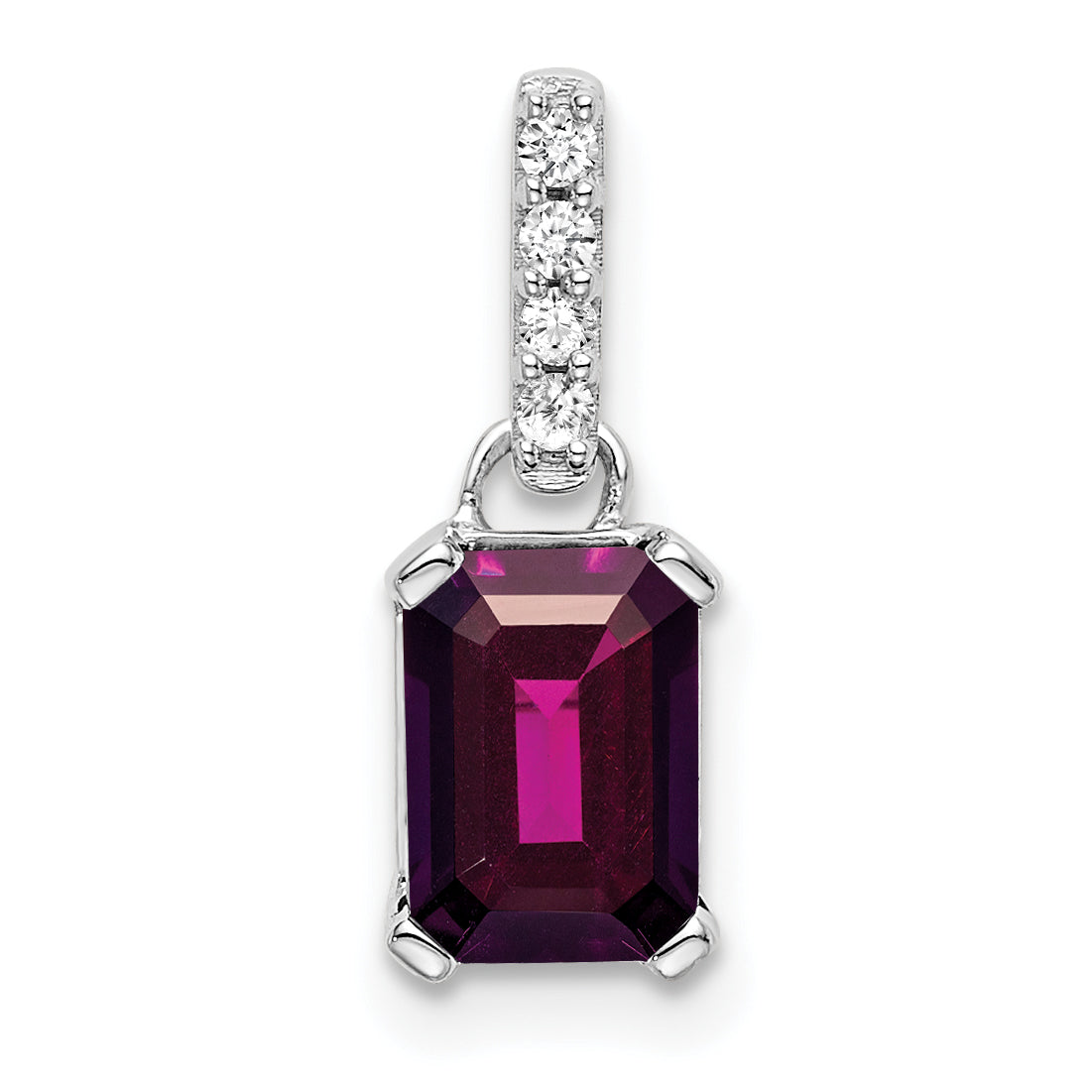 Gemstone & Diamond Pendant - 14k White Gold / Red Rhodolite Garnet