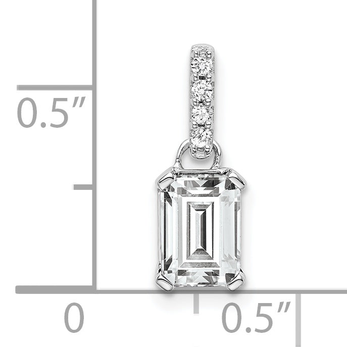 Gemstone & Diamond Pendant - 10k White Gold / White Topaz
