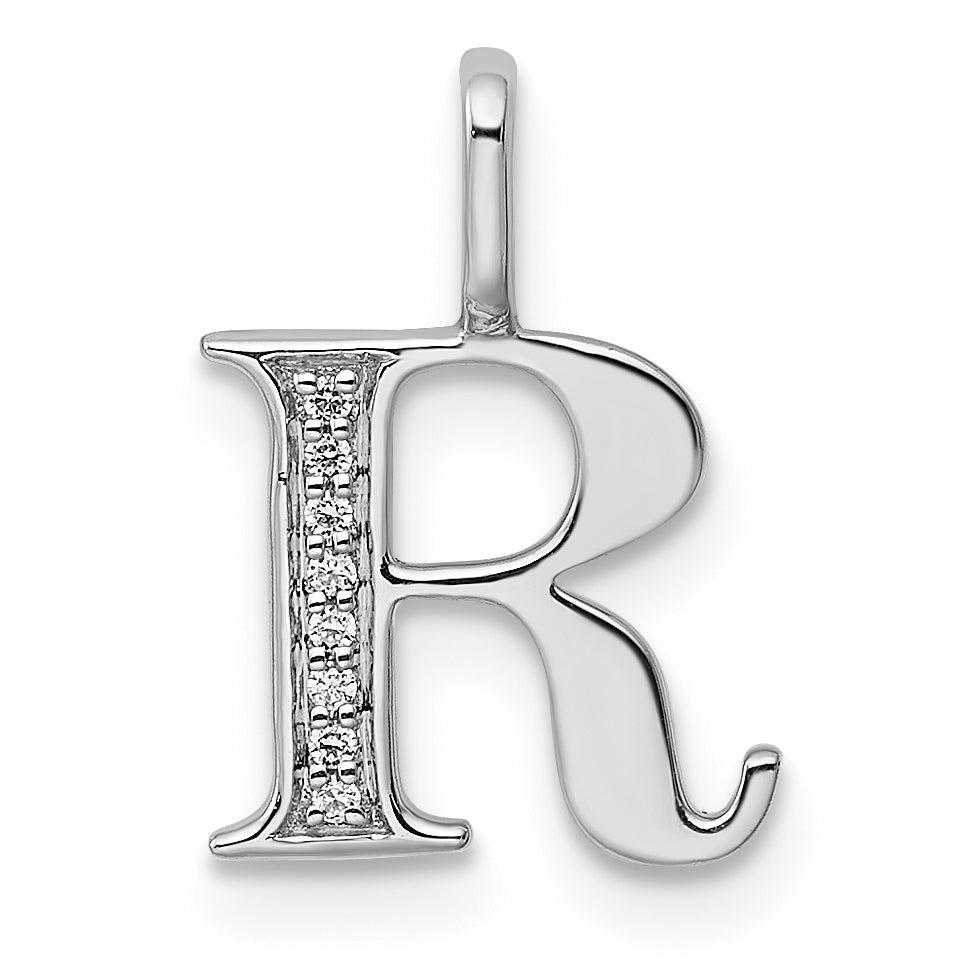 Diamond Initial Pendant - R / 14k White Gold
