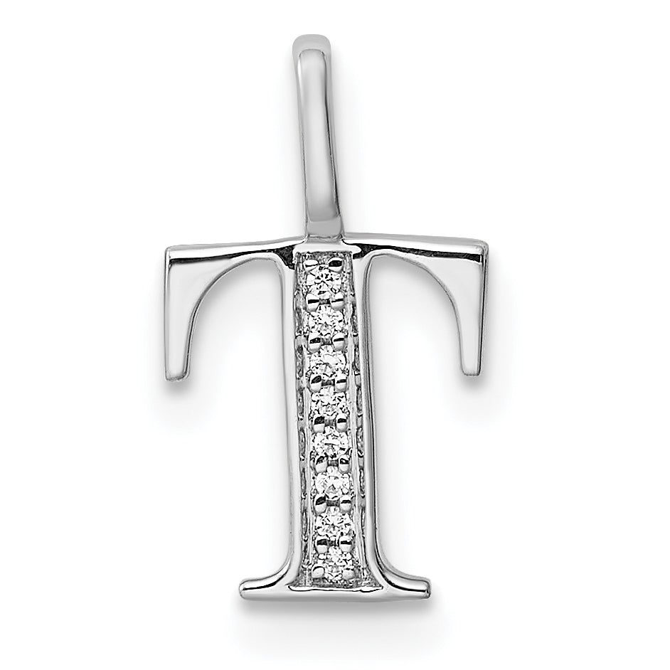 Diamond Initial Pendant - T / 14k White Gold