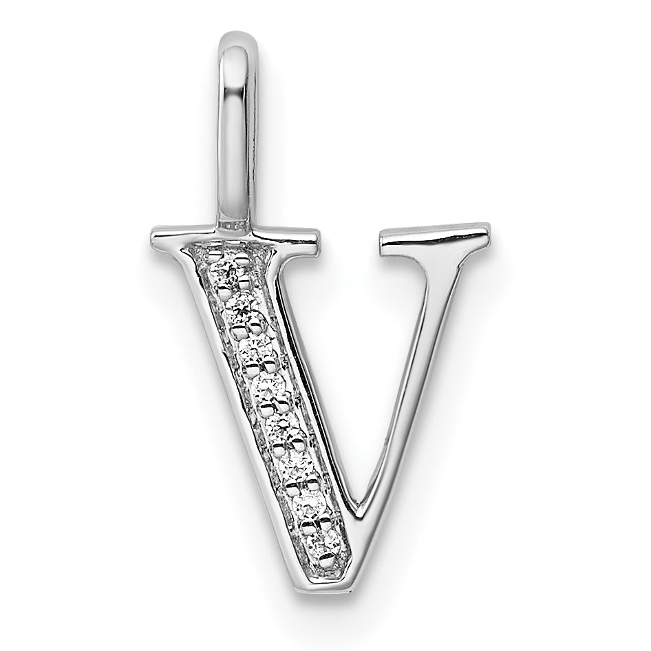 Diamond Initial Pendant - V / 14k White Gold