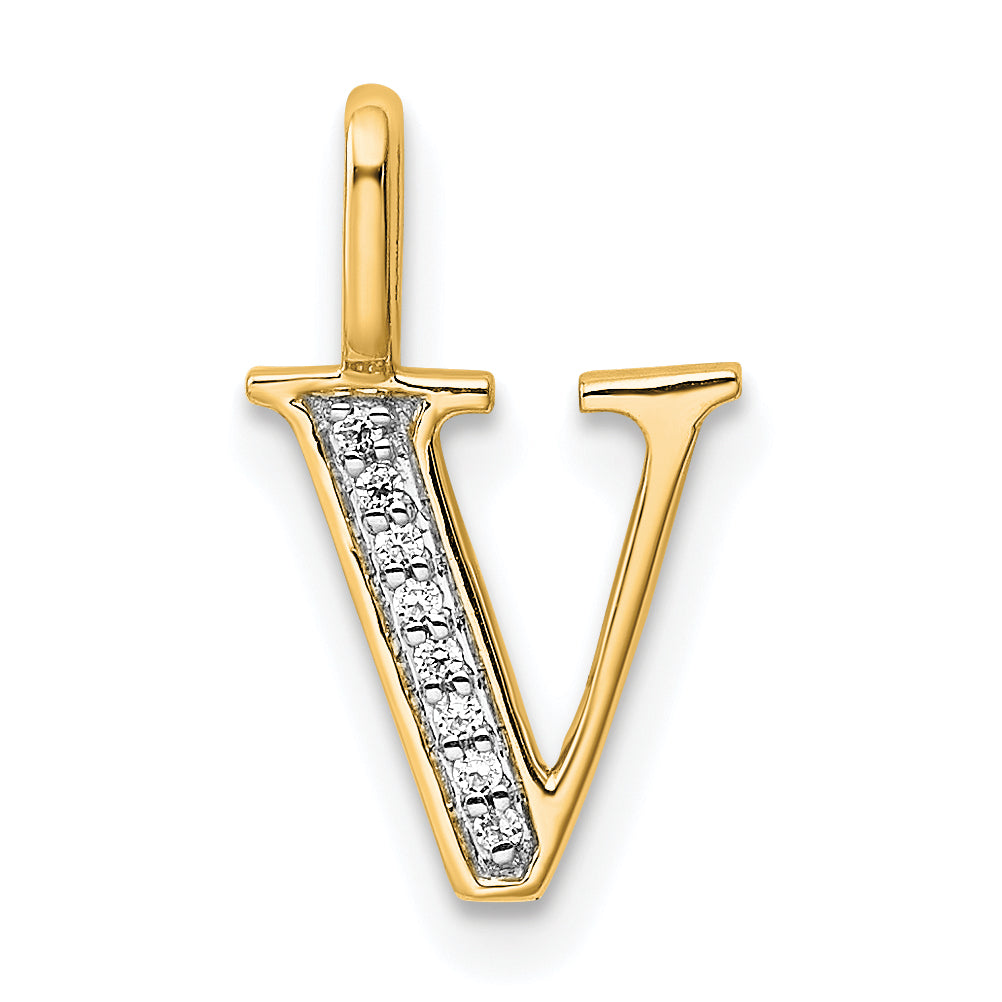 Diamond Initial Pendant - V / 14k Yellow Gold