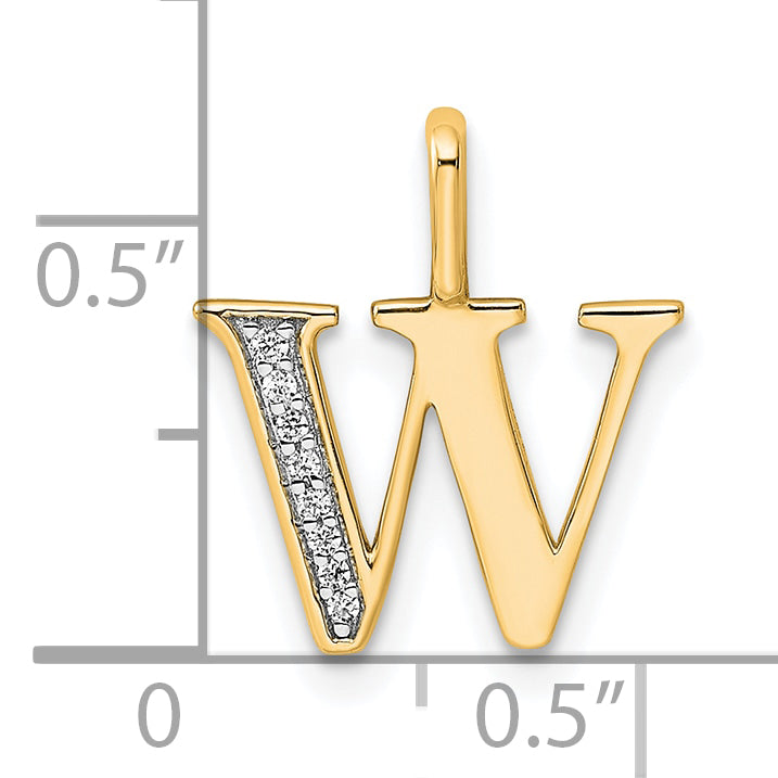 Diamond Initial Pendant - W / 14k Yellow Gold