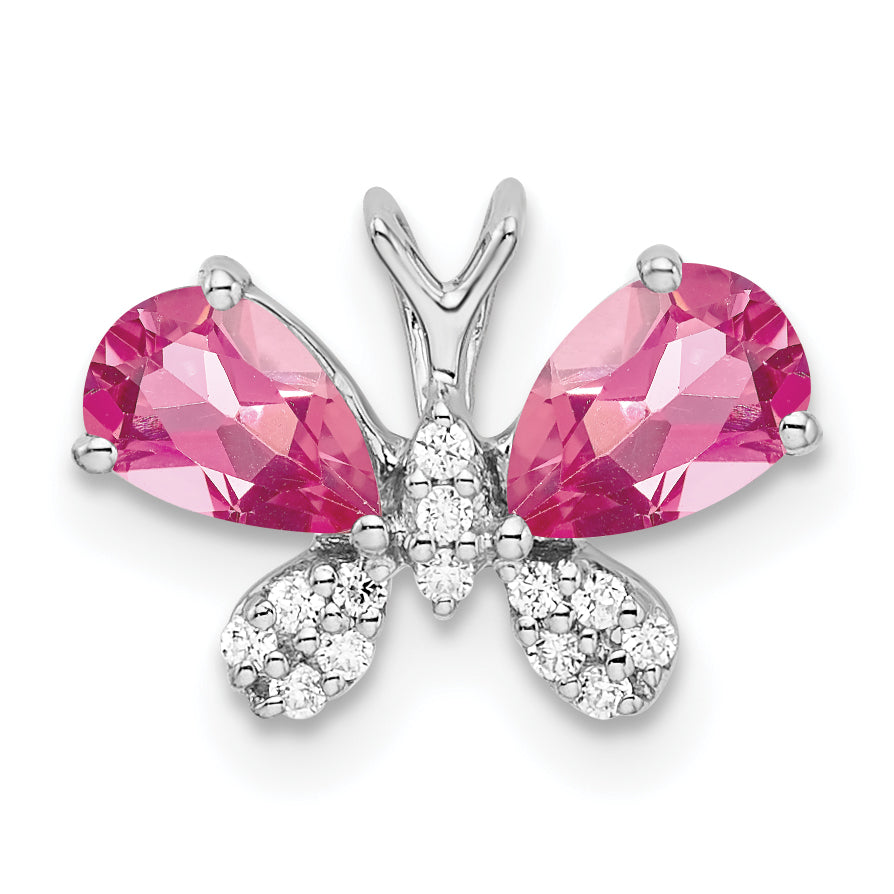Gold Pink Tourmaline Butterfly Chain Slide - 14k White Gold