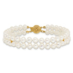 14k Yellow Gold 5-6mm White Freshwater Cultured Pearl 2-Strand 7.5 inch Bracelet, view 3