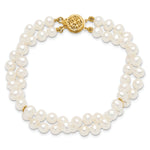 14k Yellow Gold 5-6mm White Freshwater Cultured Pearl 2-Strand 7.5 inch Bracelet, view 4