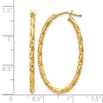 14k Yellow Gold 2mm Diamond-cut Oval Hoop Earrings