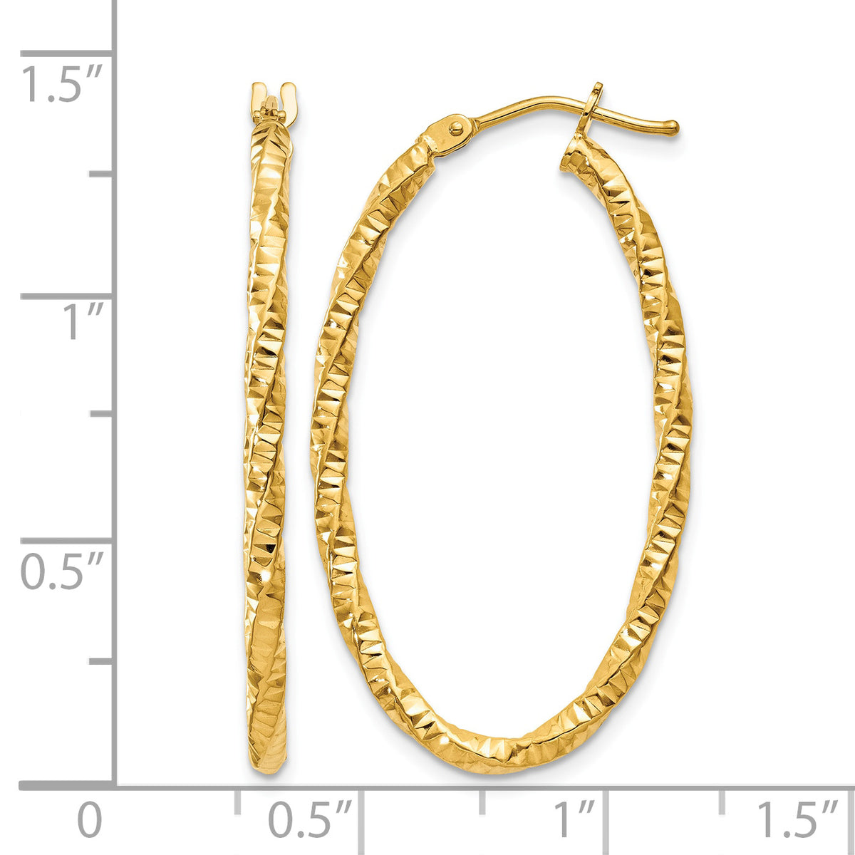 14k Yellow Gold 2mm Diamond-cut Oval Hoop Earrings