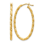 14k Yellow Gold 2mm Diamond-cut Oval Hoop Earrings