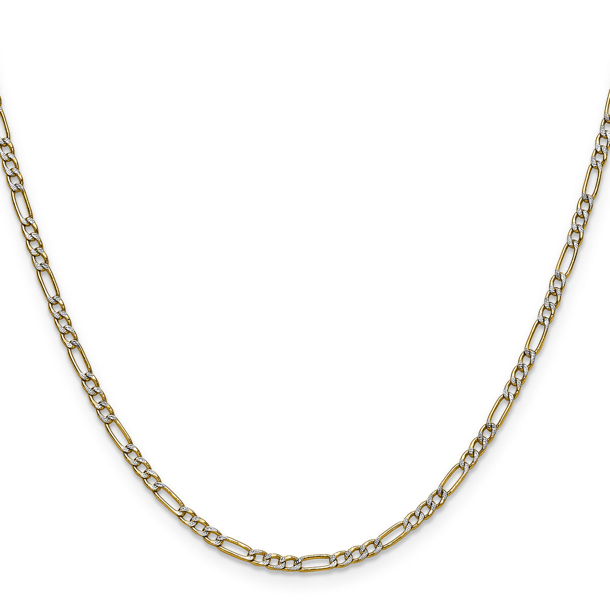 Gold (14K) Semi-Solid Rhodium Pavé Figaro Chain - 16 in / 2.3 mm