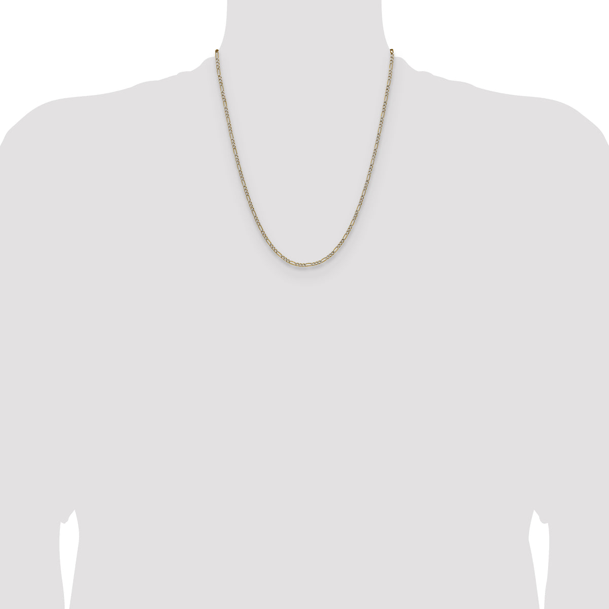 Gold (14K) Semi-Solid Rhodium Pavé Figaro Chain - 22 in / 2.3 mm
