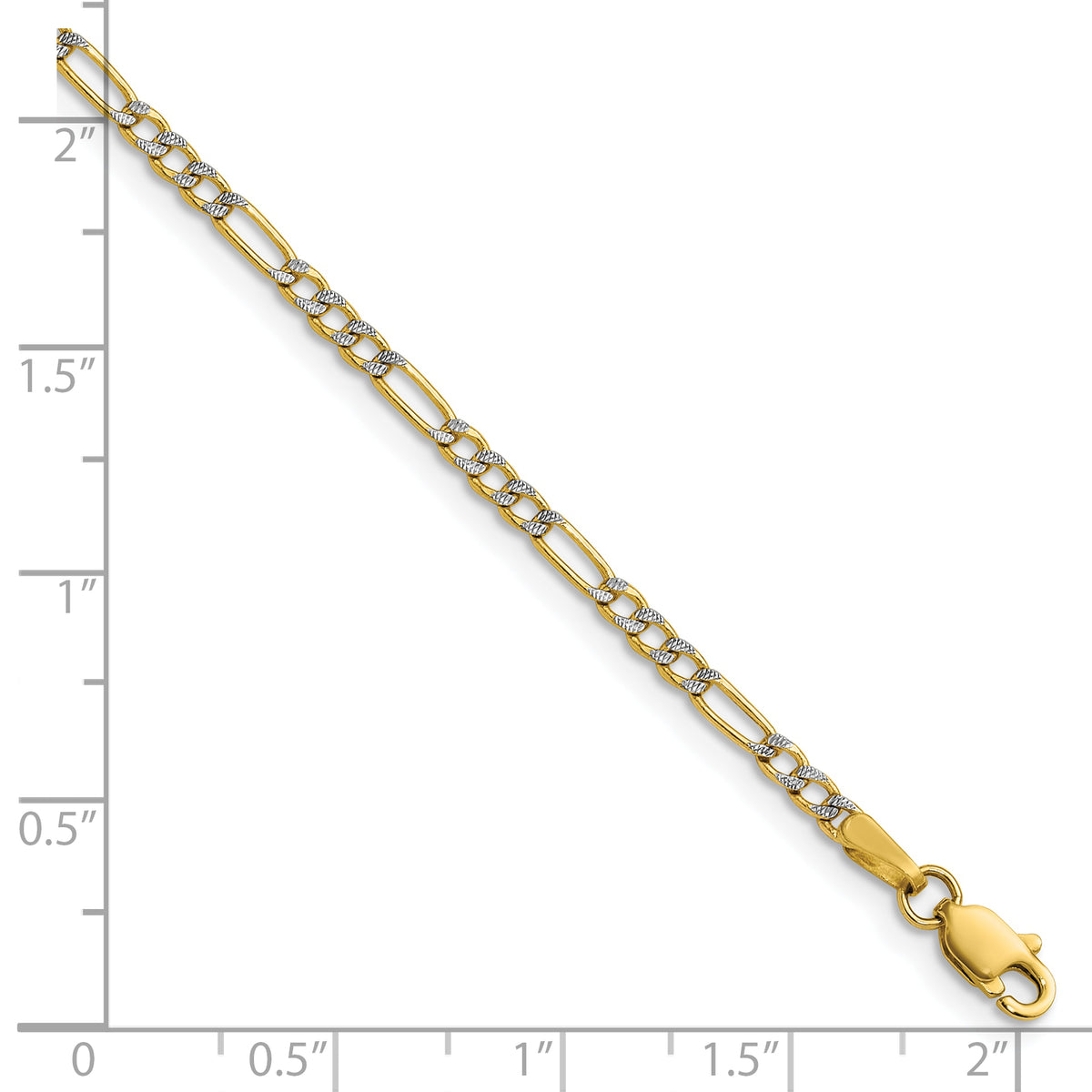 Gold (14K) Semi-Solid Rhodium Pavé Figaro Chain Anklet