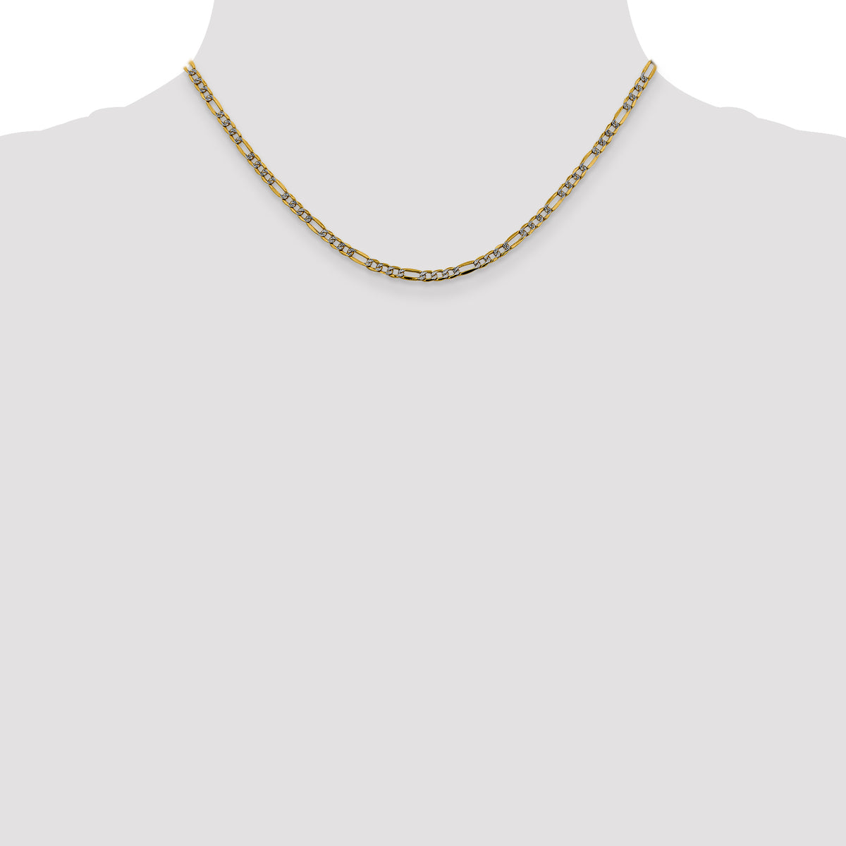 Gold (14K) Semi-Solid Rhodium Pavé Figaro Chain - 16 in / 3.2 mm