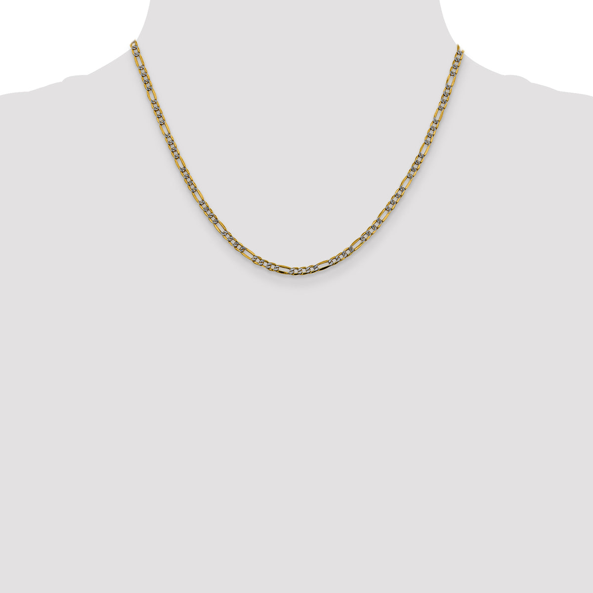Gold (14K) Semi-Solid Rhodium Pavé Figaro Chain - 18 in / 3.2 mm