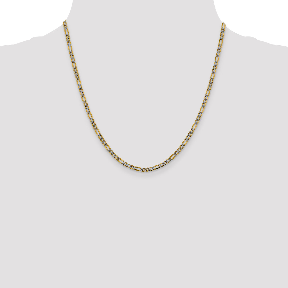 Gold (14K) Semi-Solid Rhodium Pavé Figaro Chain - 20 in / 3.2 mm
