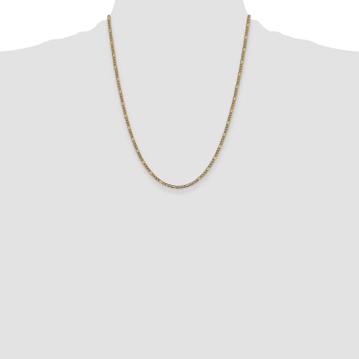 Gold (14K) Semi-Solid Rhodium Pavé Figaro Chain - 22 in / 3.2 mm